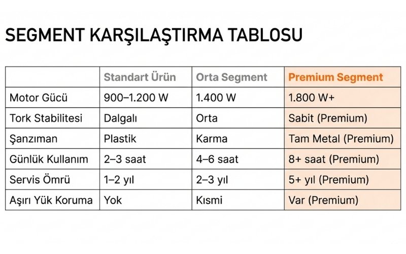 Piyasadaki Sanayi Tipi Güç Aletleri Karşılaştırma Tablosu